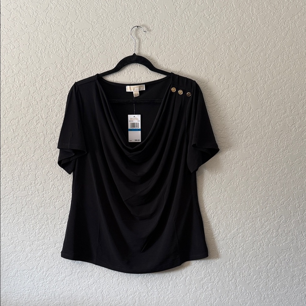 MK Michael Kors Black Drape Neck Top